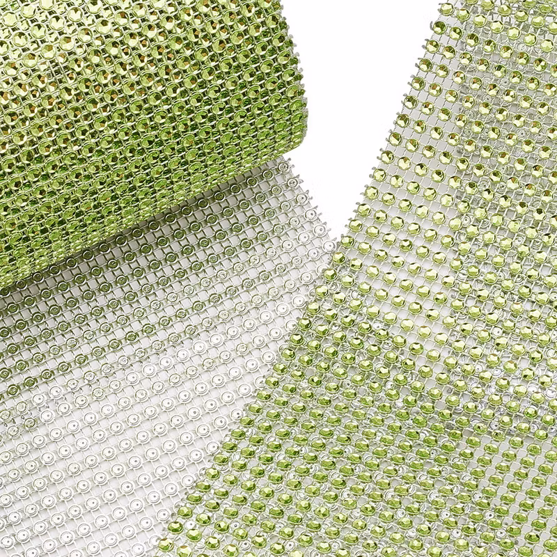 Akrylnät med strass, rhinestone grön 12x30cm