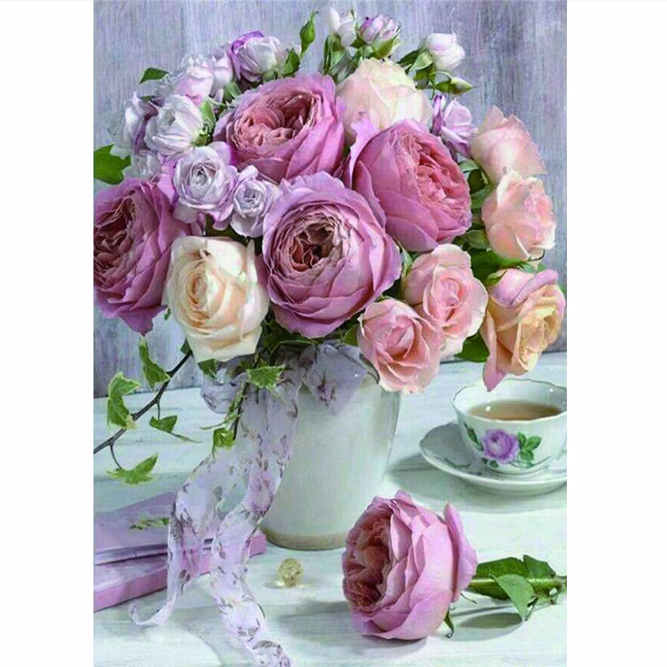 Blommor - Diamond Painting  5D - 40x30