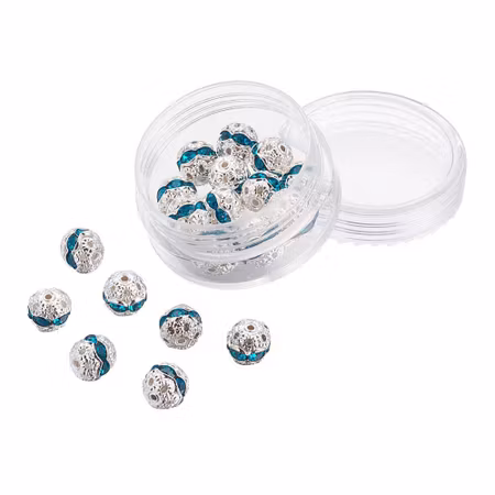 Strass pärlor - klass A - silverpläterad/blå - 8mm - 1st