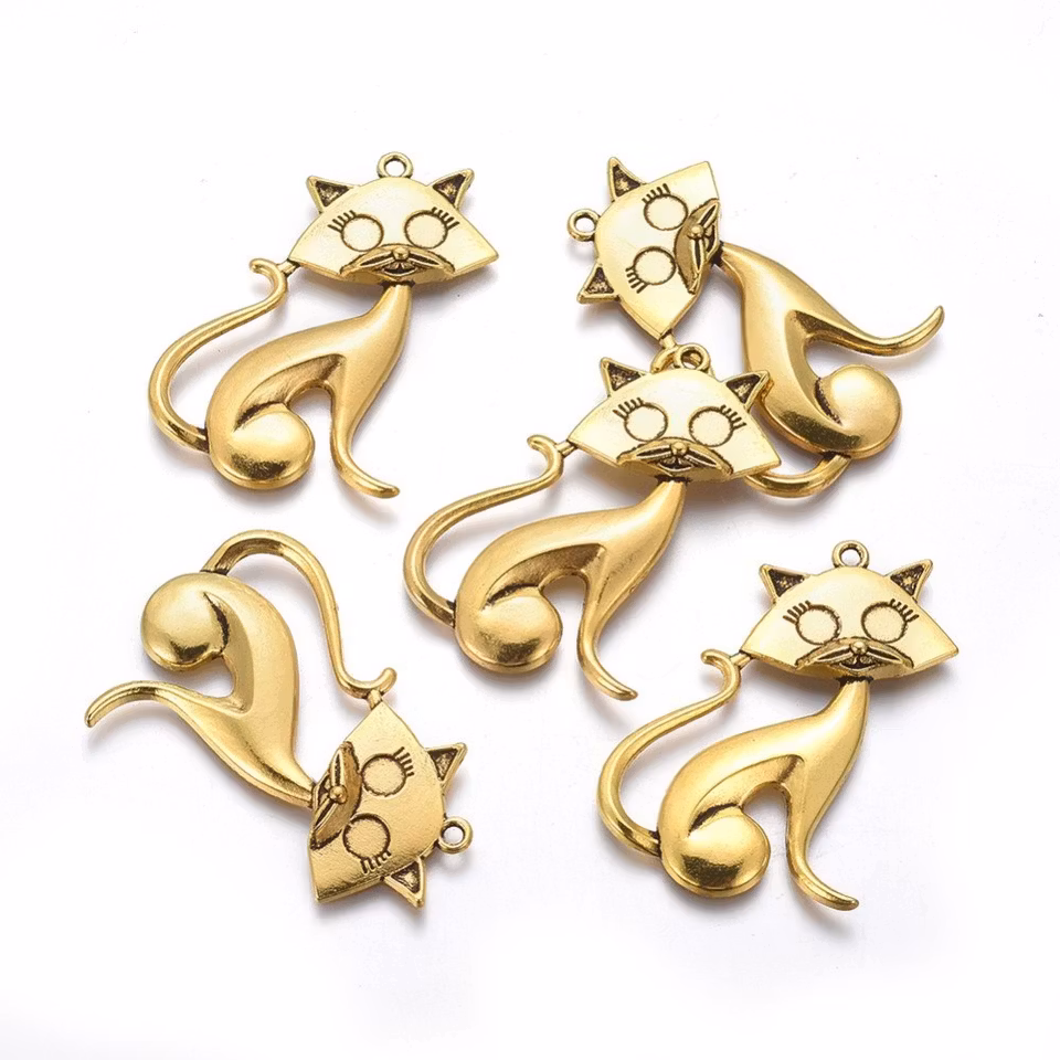 Charms - Berlock - stor katt - antik guld