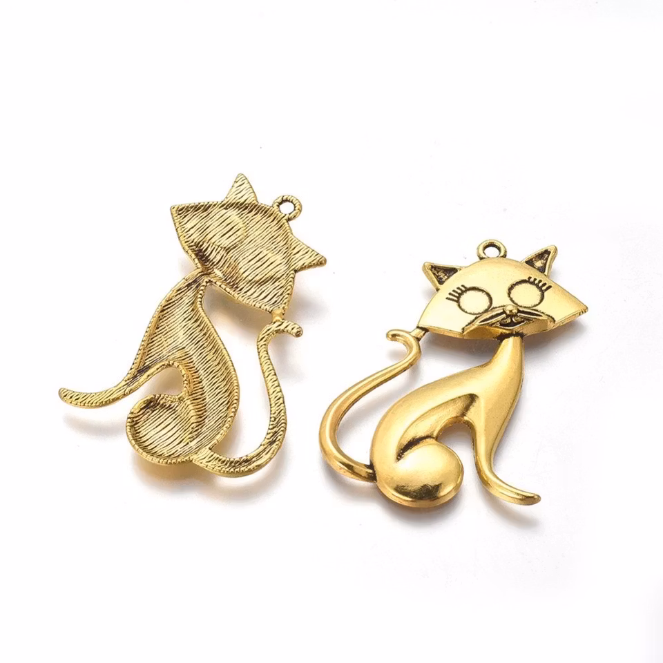 Charms - Berlock - stor katt - antik guld