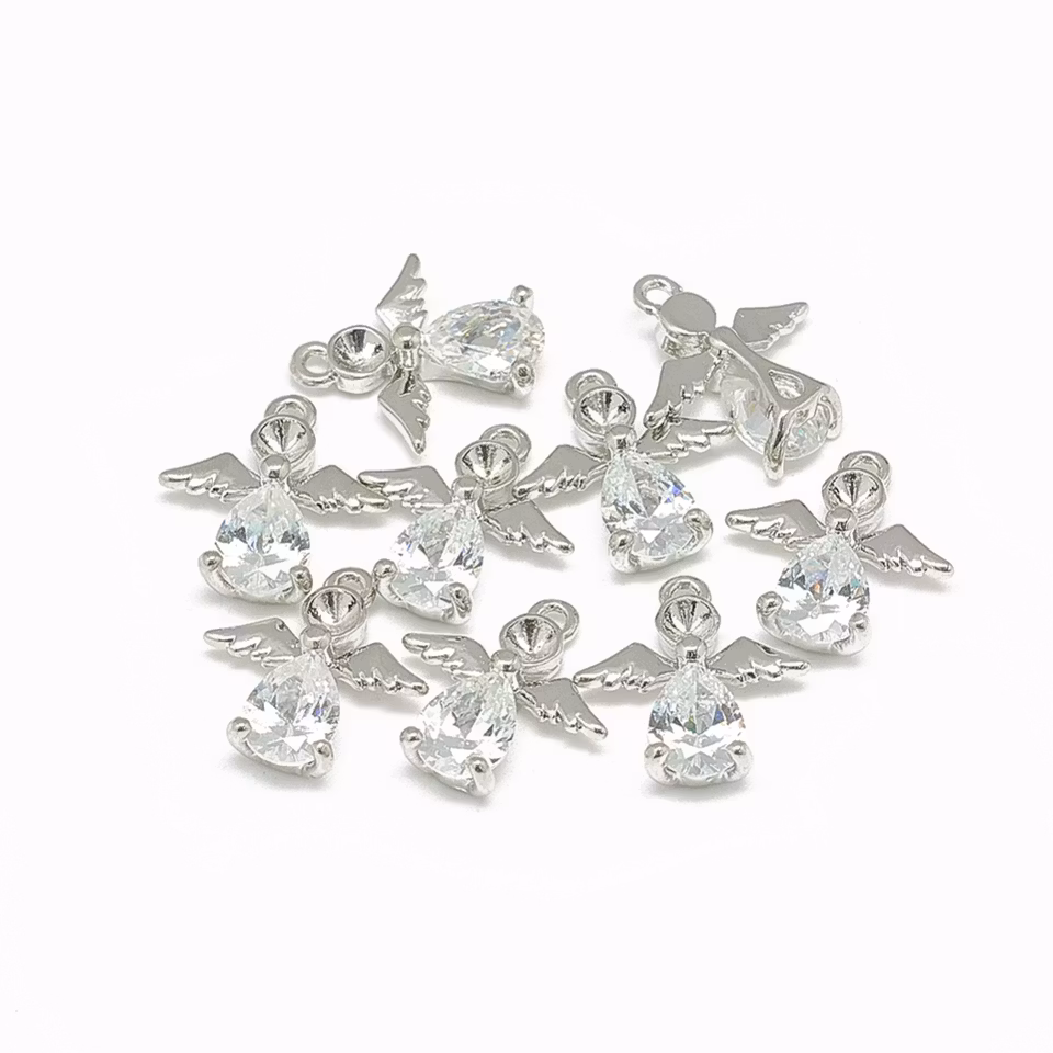 Kubisk Zirkoniumhänge Ängel - silver/strass