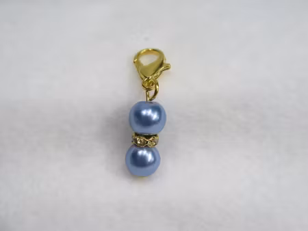 Charms - Berlock - vaxade glaspärlor med strassrondell - guld/blå - 33mm