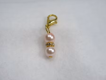 Charms - Berlock - vaxade glaspärlor med strassrondell - guld/ljus rosa - 33mm
