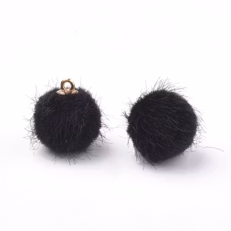 Charms - Berlock - konstgjord mink boll- svart/mässing - 17x15mm