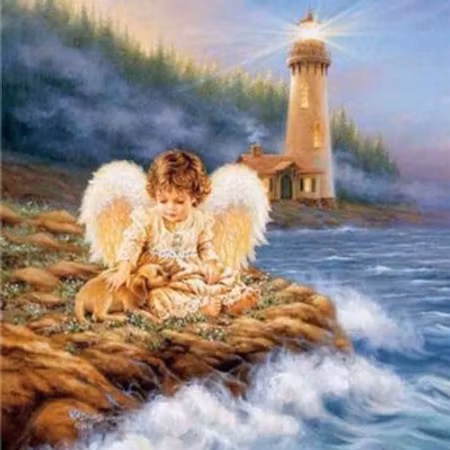 Ängel med hund - Diamond Painting   - 40x30