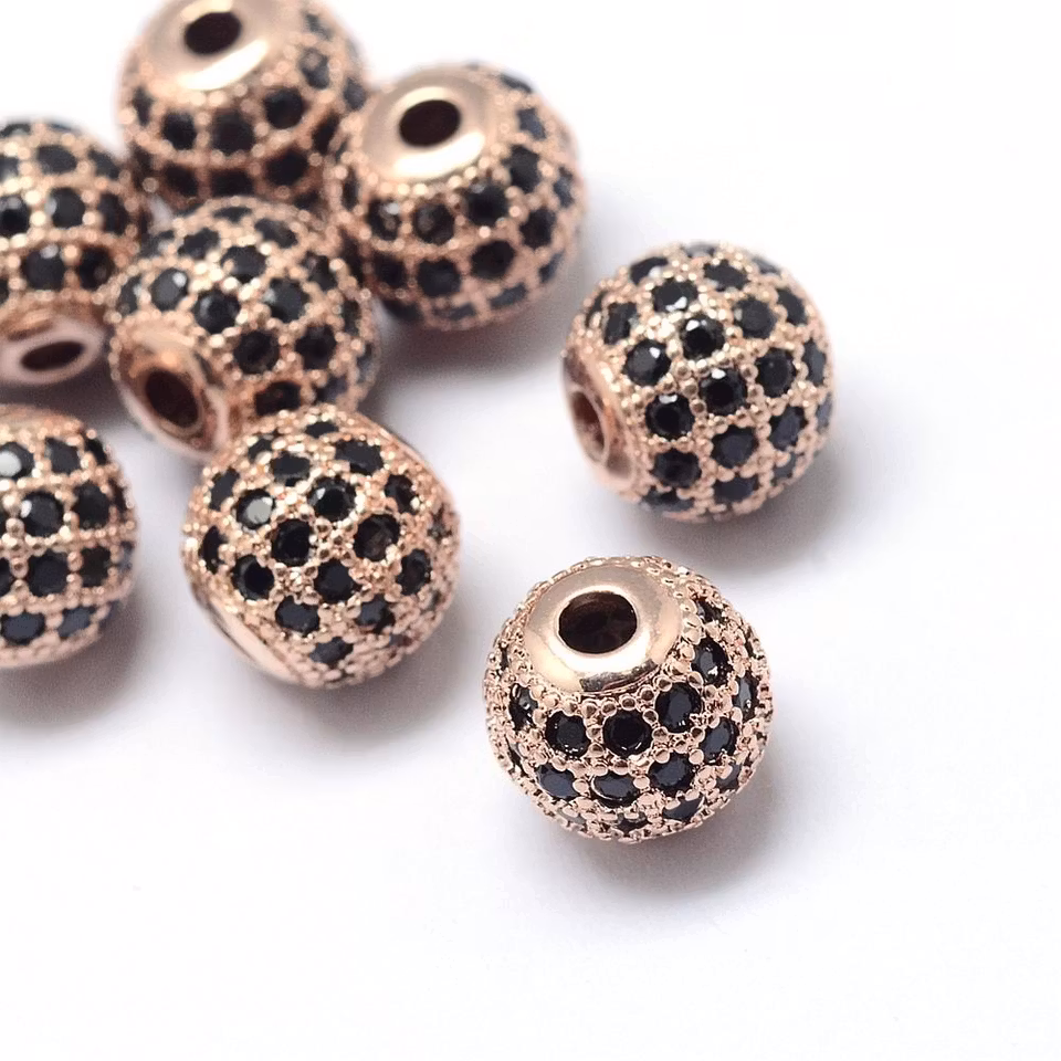 Kubisk Zirkoniumoxidpärla - roséguld/svart - 10mm