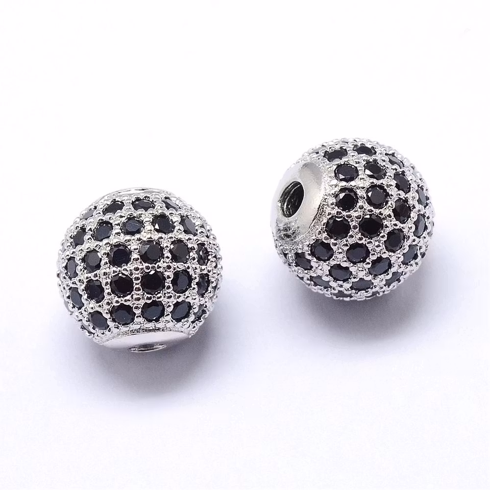 Kubisk Zirkoniumoxidpärla - silver/svart - 10mm