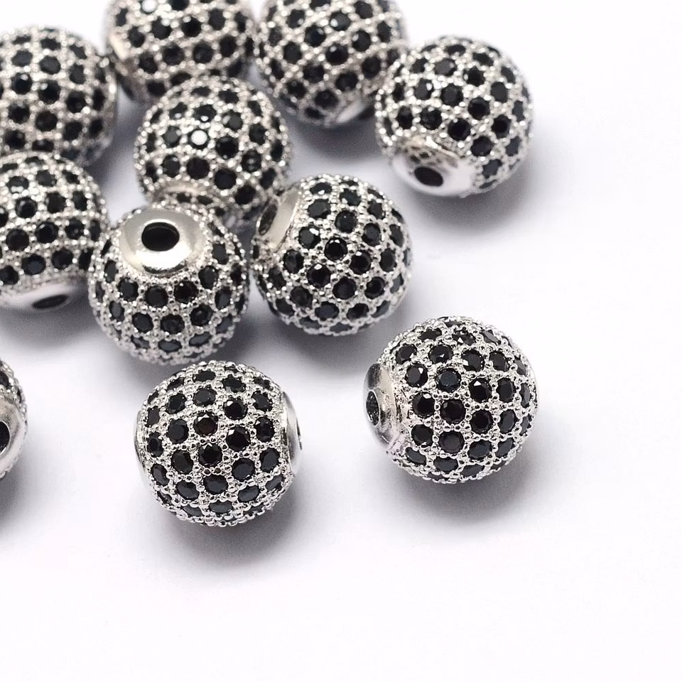 Kubisk Zirkoniumoxidpärla - silver/svart - 10mm