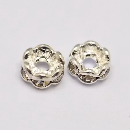 Blomster strass rondeller  - 4mm silver/klar - 10-p