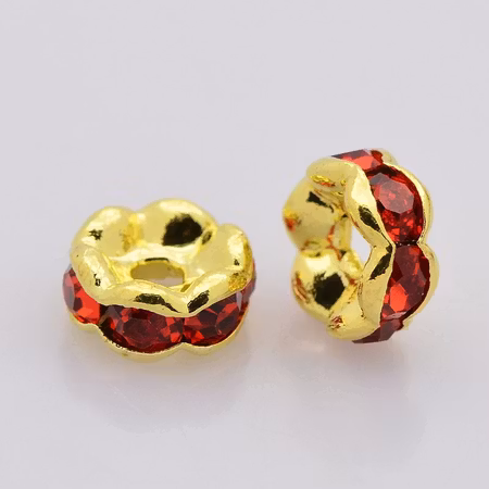 Blomster strass rondeller - klass A- 6mm guld/röd