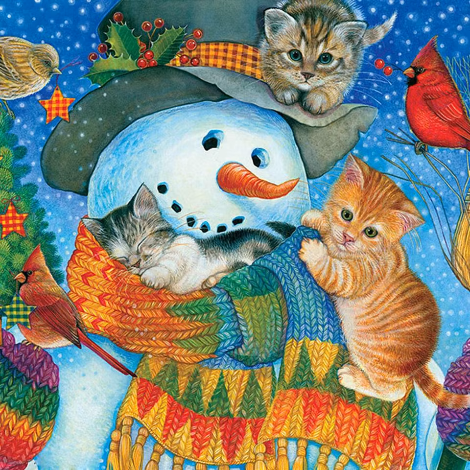 Snögubbe med kattungar - Diamond Painting   - 40x30