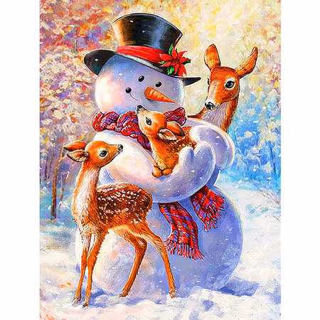 Snögubbe med rådjur - Diamond Painting   - 40x30