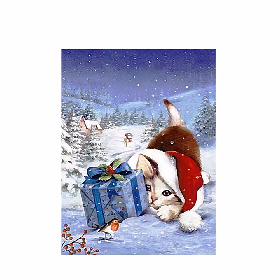 Katt med julklapp - Diamond Painting   - 40x30