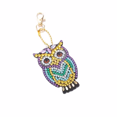 Nyckelringar - Diamond Painting   - ugglor - 5st