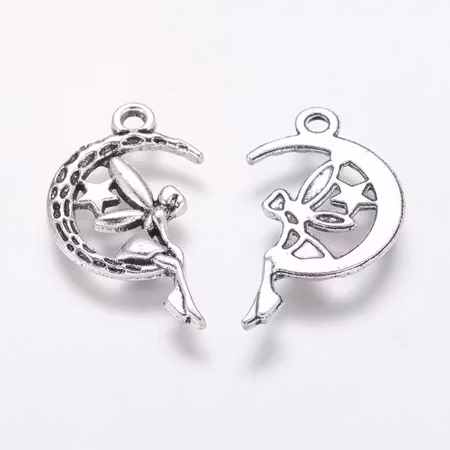 Charms - Berlock - Halvmåne med fe - antik silver