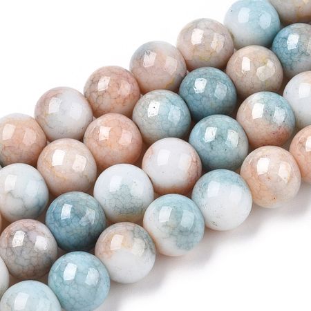 Rund "krackelerad" glaspärla - 10mm - persika - sträng - ca 80st