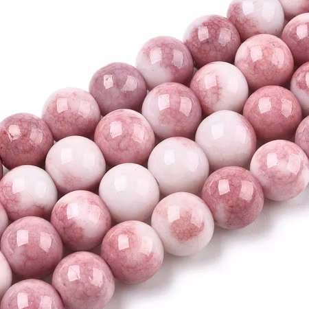 Rund "krackelerad" glaspärla - 10mm - cerise - sträng - ca 80st