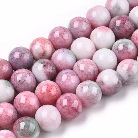 Rund "krackelerad" glaspärla - 10mm - varm rosa - sträng - ca 80st