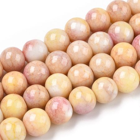 Rund "krackelerad" glaspärla - 10mm - ljus kaki - sträng - ca 80st