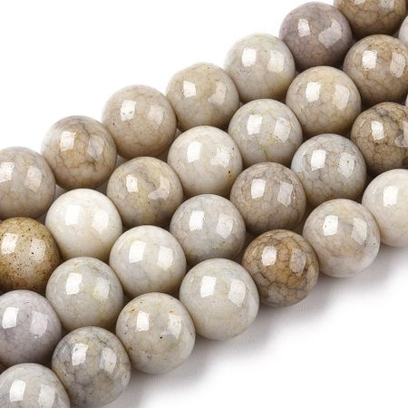 Rund "krackelerad" glaspärla - 10mm - solbränna - sträng - ca 80st