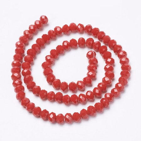 Facetterad glaspärla rondell - 10x8mm - röd - sträng - ca 66st