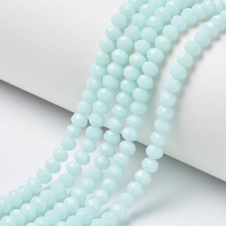 Facetterad glaspärla rondell - 10x8mm - ljus cyan - sträng - ca 66st