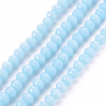 Facetterad glaspärla rondell - 6x5mm - ljus himmelsblå - sträng - ca 90st