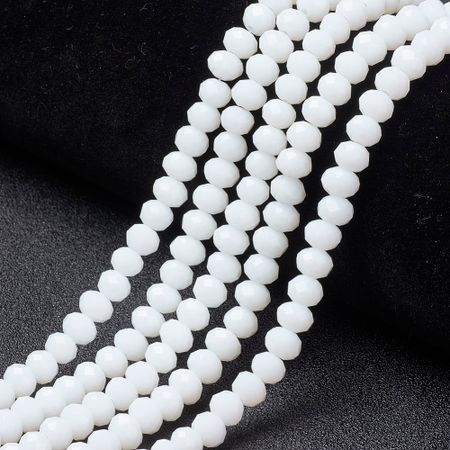 Facetterad glaspärla rondell - 4x3mm - vit - sträng - ca 130st