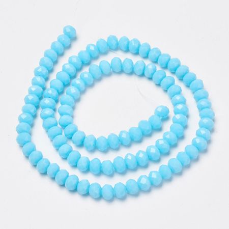 Facetterad glaspärla rondell - 4x3mm - cyan - sträng - ca 130st