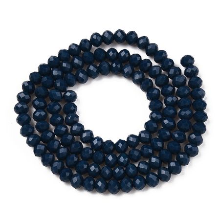 Facetterad glaspärla rondell - 4x3mm - stål blå - sträng - ca 130st