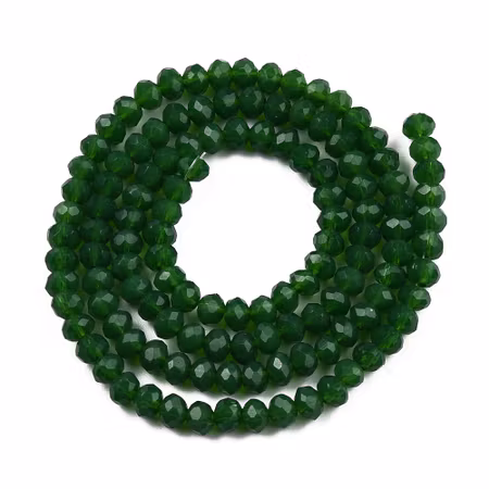 Facetterad glaspärla rondell - 4x3mm - mörk grön  - sträng - ca 130st