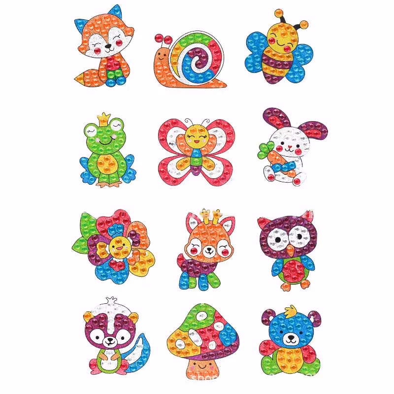 Klistermärken - Diamond Painting   - djurmotiv - 12st