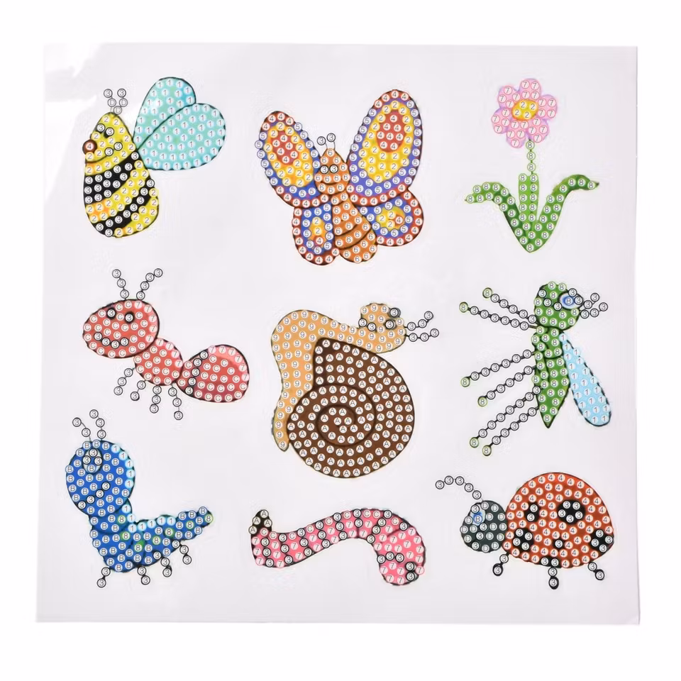 Klistermärken - Diamond Painting   - insektsmotiv - 9st