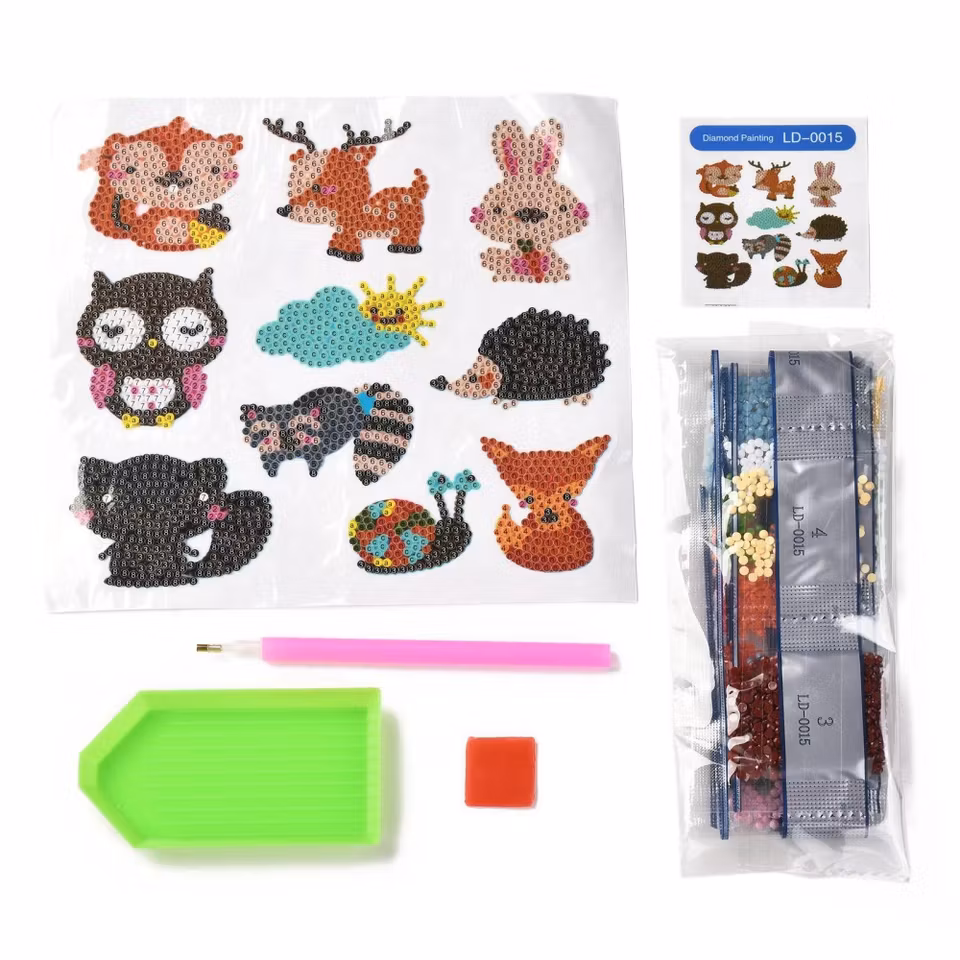 Klistermärken - Diamond Painting   - djurmotiv - 9st