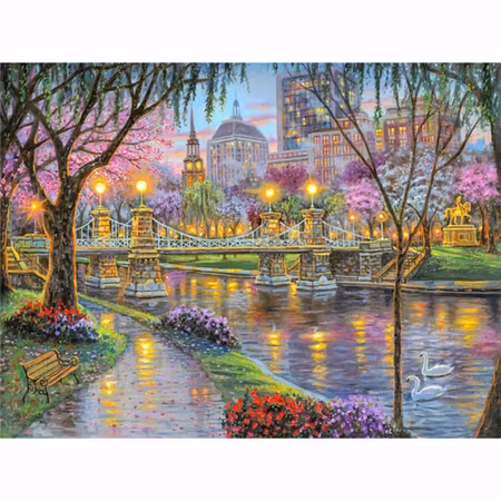 Stad med bro - Diamond Painting  5D - 40x30