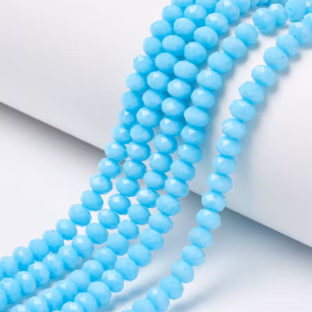 Facetterad glaspärla rondell - 6x5mm - cyan - sträng - ca 90st