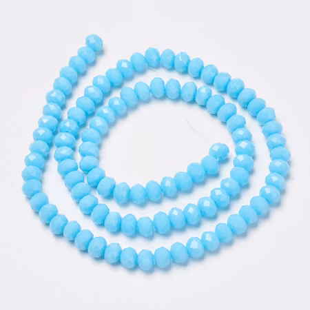 Facetterad glaspärla rondell - 6x5mm - cyan - sträng - ca 90st