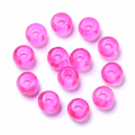 Glaspärla med stort hål - magenta