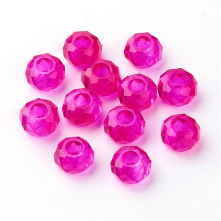 Fasetterad glaspärla med stort hål - fuchsia