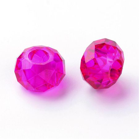 Fasetterad glaspärla med stort hål - fuchsia