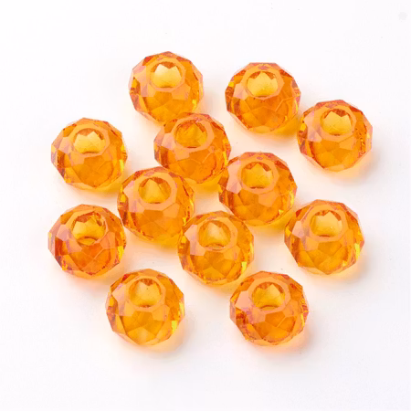 Fasetterad glaspärla med stort hål - orange