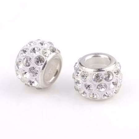 Strass pärla med stort hål - silver/klar