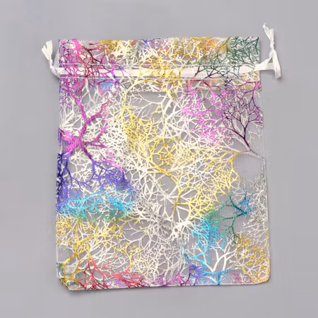 Organza / smycke påse vit med mönster ca12x9, 5-pack