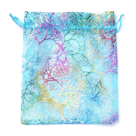Organza / smycke påse turkos med mönster ca12x9, 5-pack