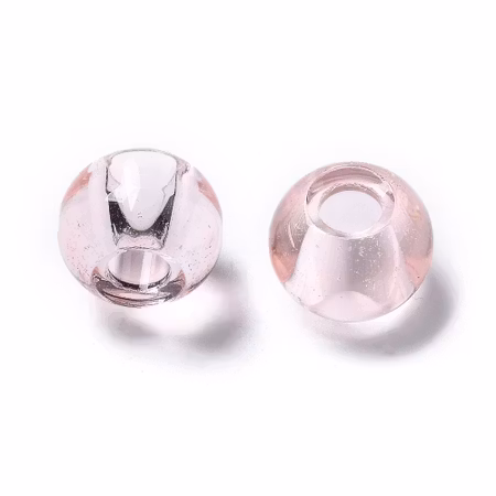 Glaspärla med stort hål rök rosa