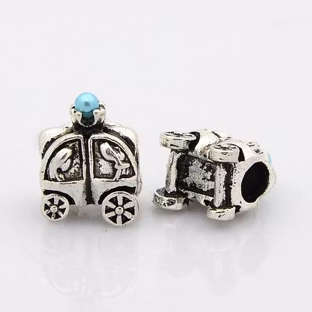 Charms - Berlock med stort hål - bil med pärla - antik silver