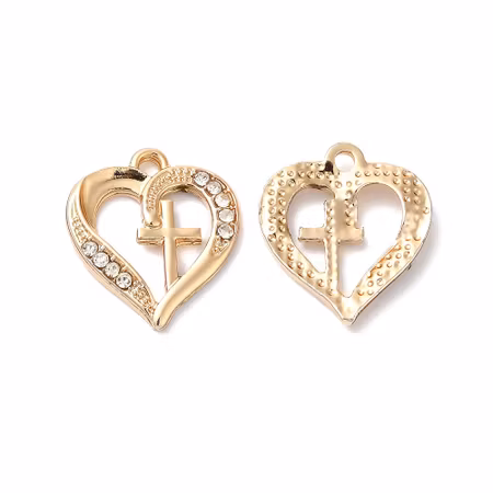 Charms - Berlock - hjärta med bling/kors - guld