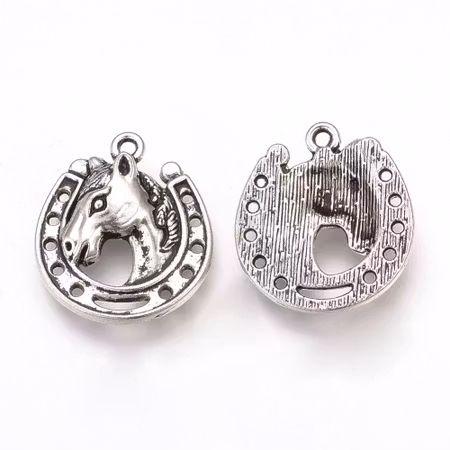 Charms - Berlock - hästhuvud i hästsko - antik silver