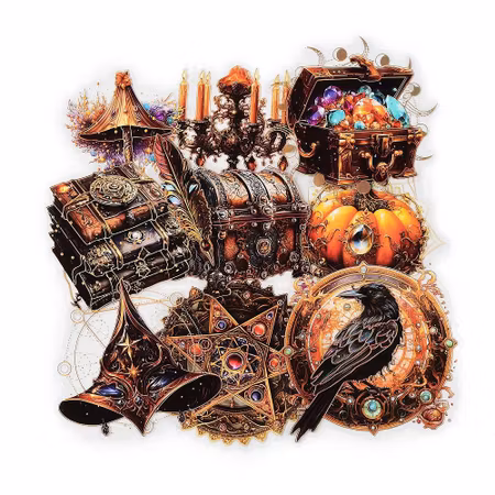 Stickers till scrapbooking - Magi tema - mörk orange - 10st